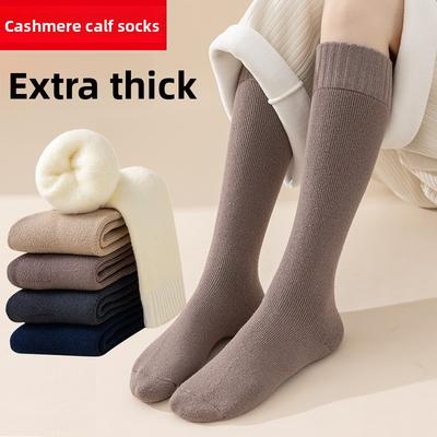 Damen Wadenstrümpfe für Herbst- und Winterwärme, Verdickte und Fleece-Socken, Kaschmir-Fleece Hohe Oberschenkelhohe Lange Socken, Kniehohe Wollsocken