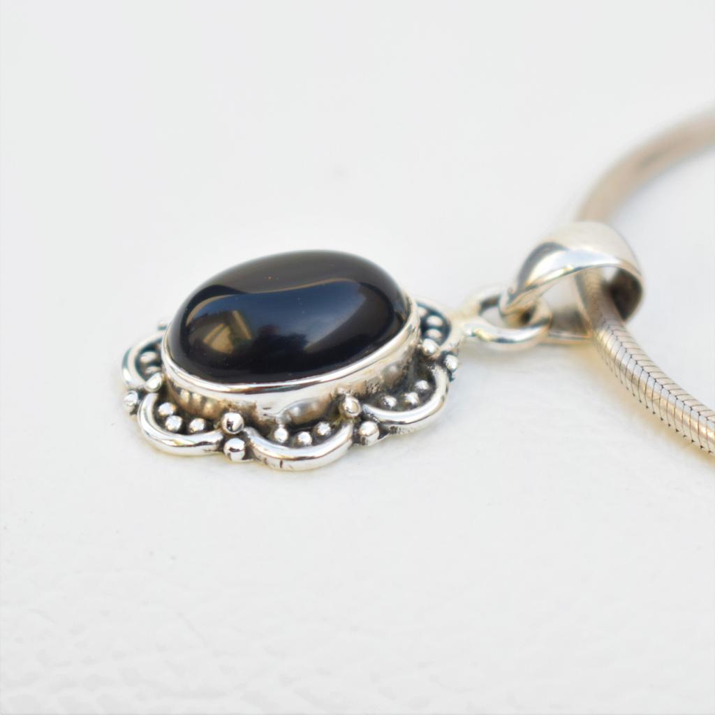 Natural Black Onyx Pendant, Solid 925 Sterling Silver Pendant, Boho Pendant, Oval Onyx Pendant, Birthstone Pendant, Gift for Friends