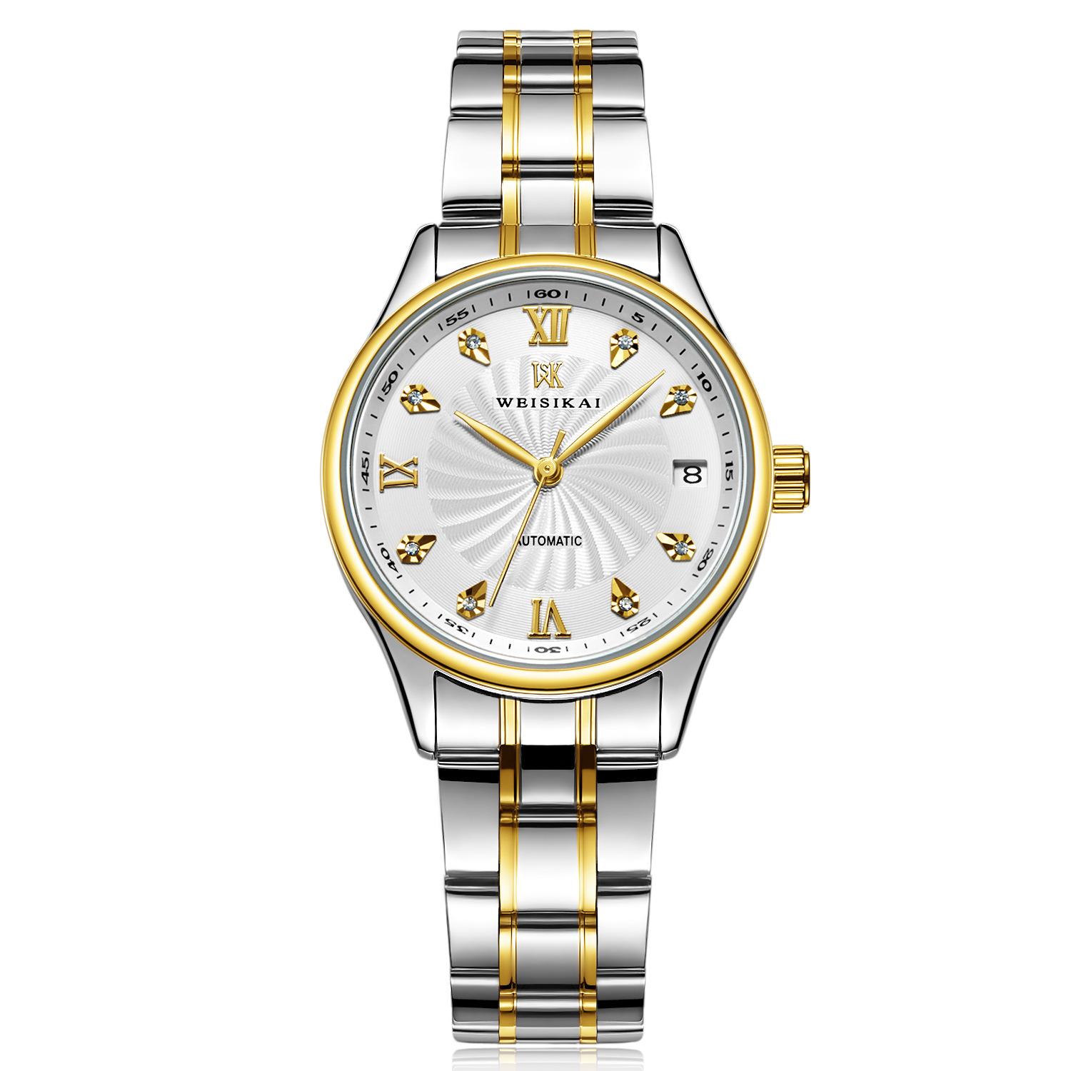 

WEISIKAI 146A Женские часы Новые ТОП Бренд Роскошные Женские Часы С Коробкой Водонепроницаемые Люминесцентные Календарь Автоматические Женские Механические Часы золотой/чёрный