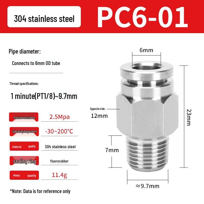 304 Stainless Steel Pneumatic Quick Push-in Connector, PC16-06/PC8-02 Swivel Elbow, PL6-M5/04