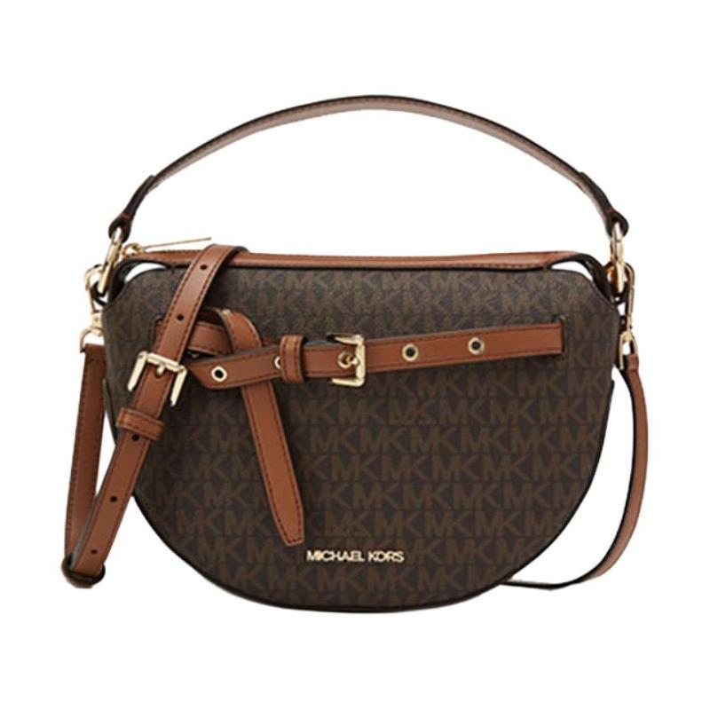 MICHAEL KORS Emilia Presbyopia Braided Heart Shape Artificial Leather Shoulder Crossbody Handbag Medium Women s Brown коричневый