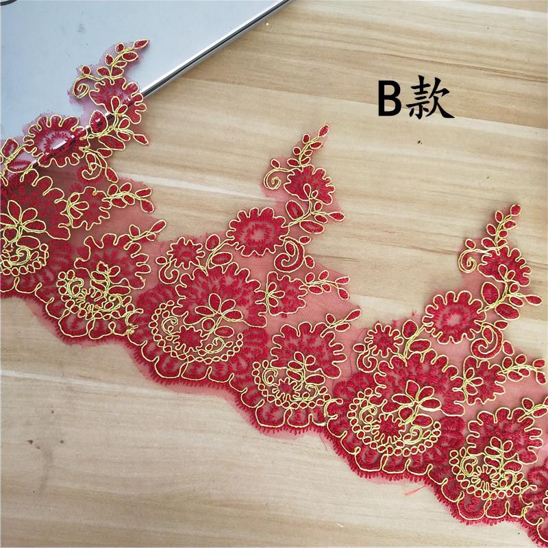 Červené vyšívané krajky Retro svatební šaty Doplňky pro pódiové vystoupení Krajkové květiny DIY doplňky Látkové umění