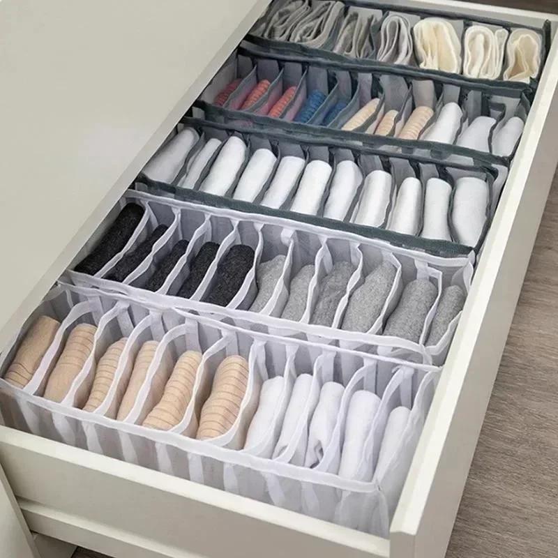 NEW 6/7/11grids Foldable Underwear Underwear Socks Organizer With Dividers Clothes Storage Box Breathable Mesh Bag For Wardrobe