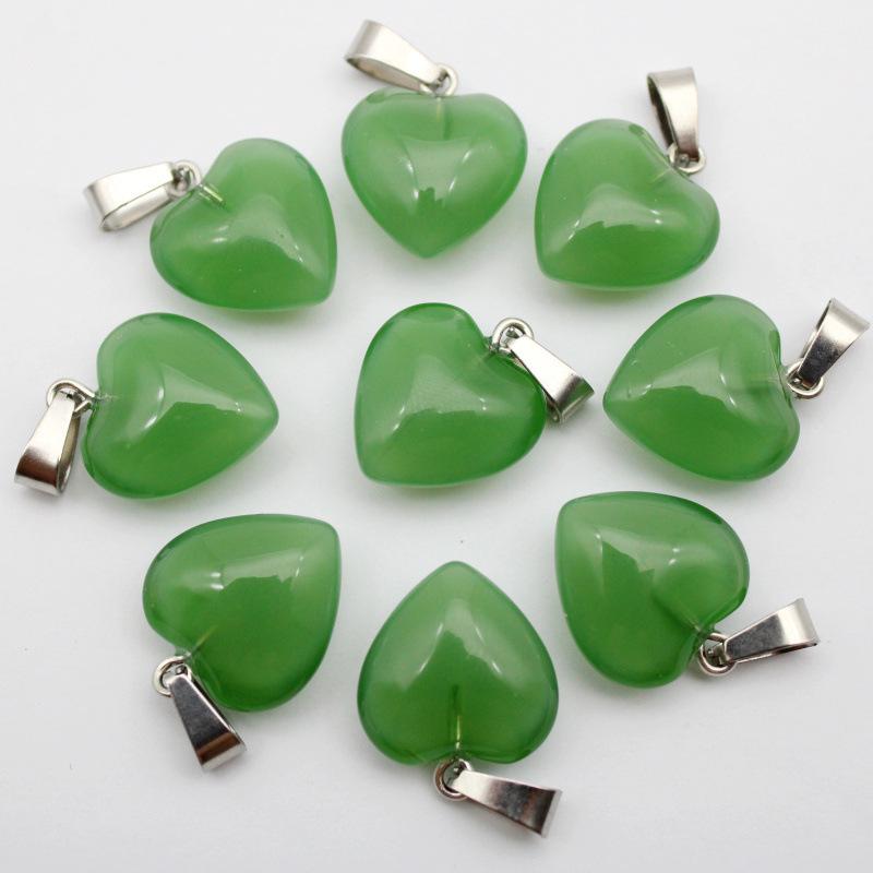 16MM Heart-Shaped Natural Stone Pendant: Amethyst Rose Quartz Green Aventurine Tiger Eye