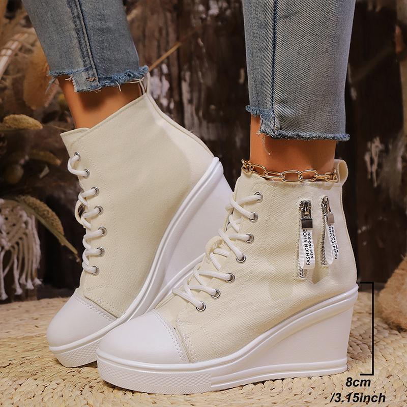 Fashion Women's Casual Canvas Wedge Sneakers High Top Platform Sports Shoes for Women 2025 Spring Autumn Lightweight Lace Up Ankle Boots