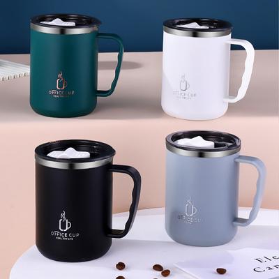 New 500ml/17oz 304 Stainless Steel Milk Coffee Mug Double-Wall Insulated Anti Scalding Water Cup With Lid&Handle Tumble