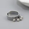 New Creative Tassel Round Beads Smooth 925 Sterling Silver Jewelry Retro Multi-layer Braided Personality Opening Rings TYB050