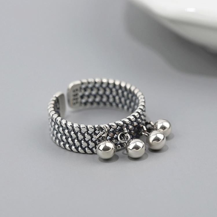 New Creative Tassel Round Beads Smooth 925 Sterling Silver Jewelry Retro Multi-layer Braided Personality Opening Rings TYB050
