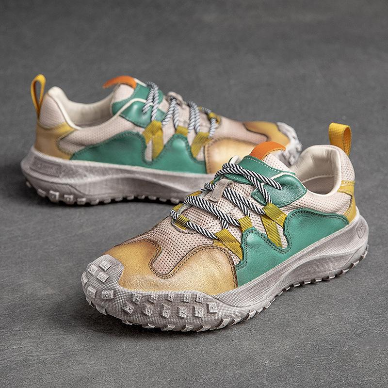 

Модная обувь на шнуровке GKTINOO Женские кроссовки из натуральной кожи, смешанные цвета, новинка 2025 года, ручная работа, удобные, ретро, кроссовки на платформе 250