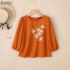 ZANZEA Women Casual Round Neck Loose Half Sleeve Print Blouse