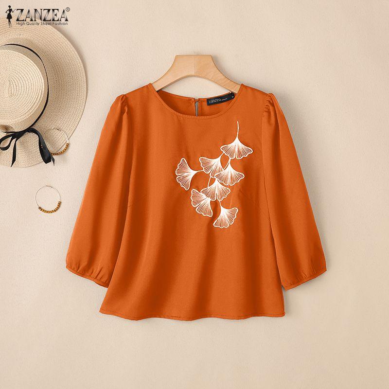ZANZEA Women Casual Round Neck Loose Half Sleeve Print Blouse