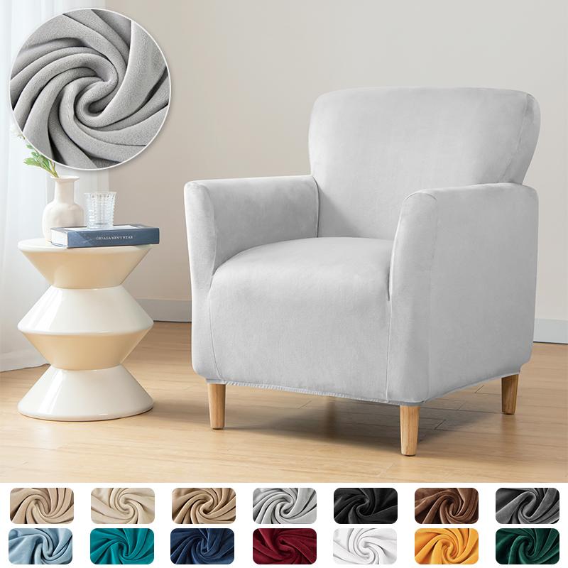 Velvet Stretch Tub Chair Cover Living Room Elastic Club Armchair Slipcovers Single Sofa Covers Washable Home Bar Counter Hotel