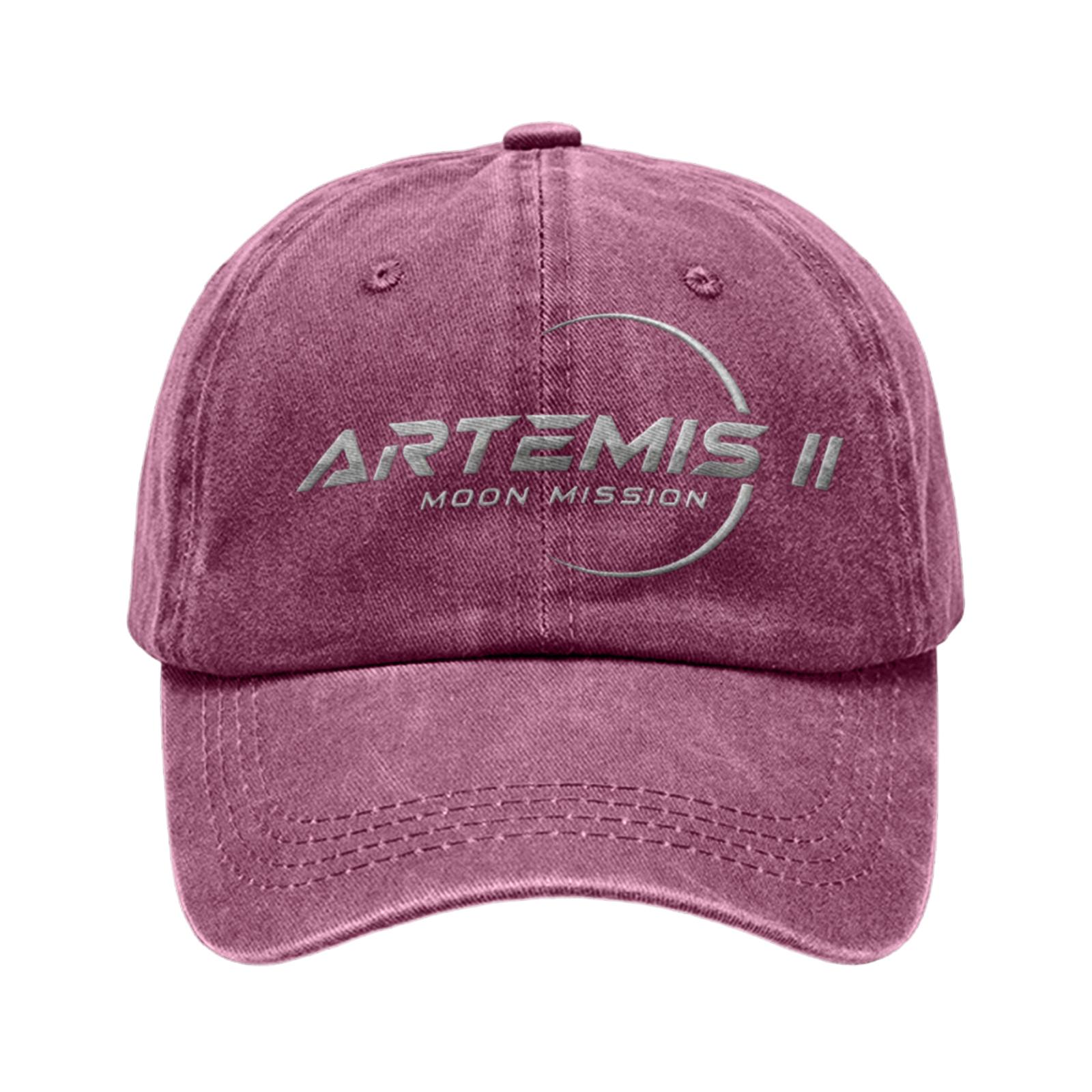 Унисекс Повседневная Бейсболка с Вышитым Принтом Миссии Artemis II на Луну Регулируемая Посадка Прочная Хлопковая Кепка One Size винный