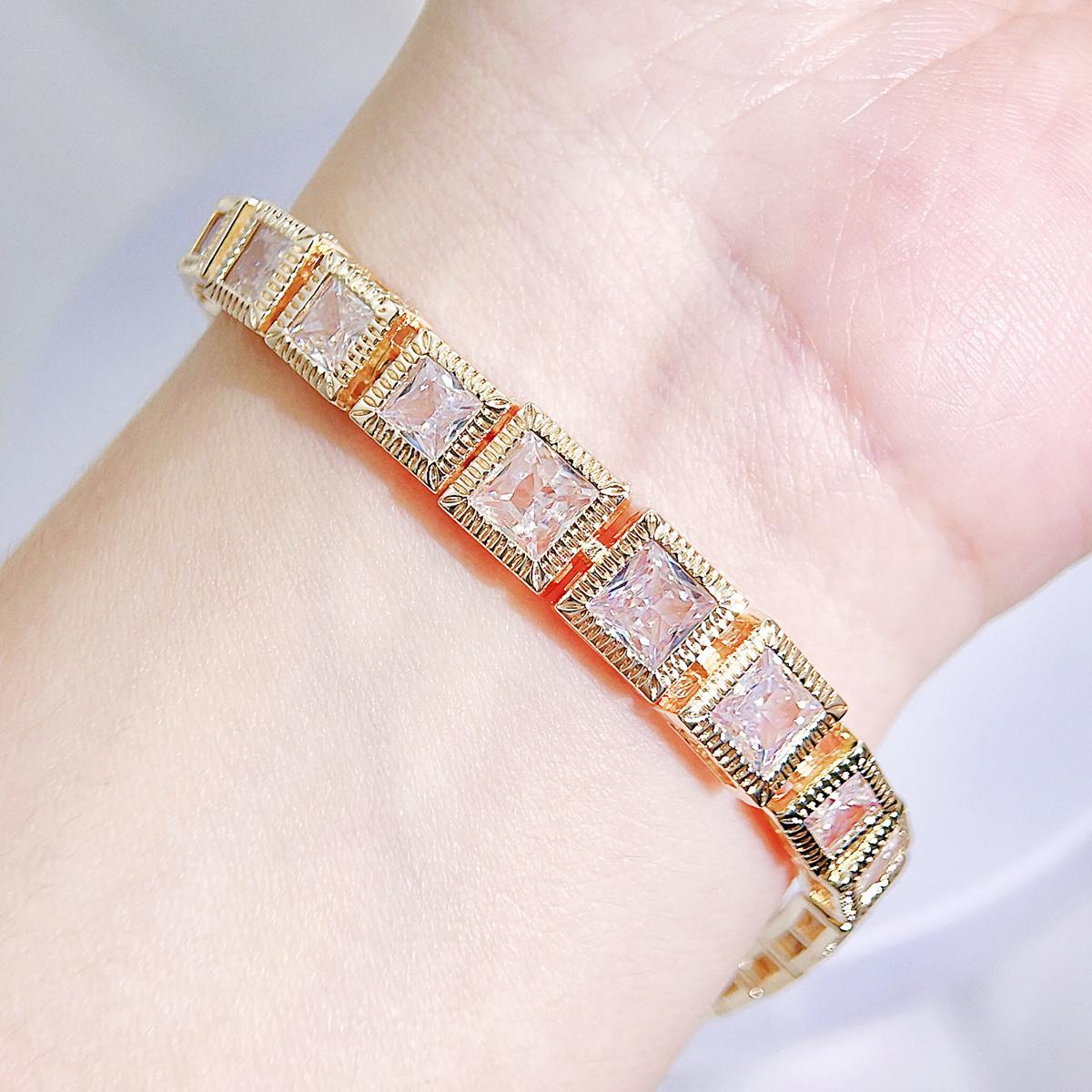 

Бриллиантовый квадратный цирконий CMM AAA, классические браслеты-цепочки с подвесками, свадебные украшения для рук для женщин золотой