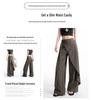 Women's Brown-Gray Wide-Leg Pants with Flowing Ribbons, 2026 New Style, Slimming, Good Drape, Casual Straight-Leg Suit Pants.