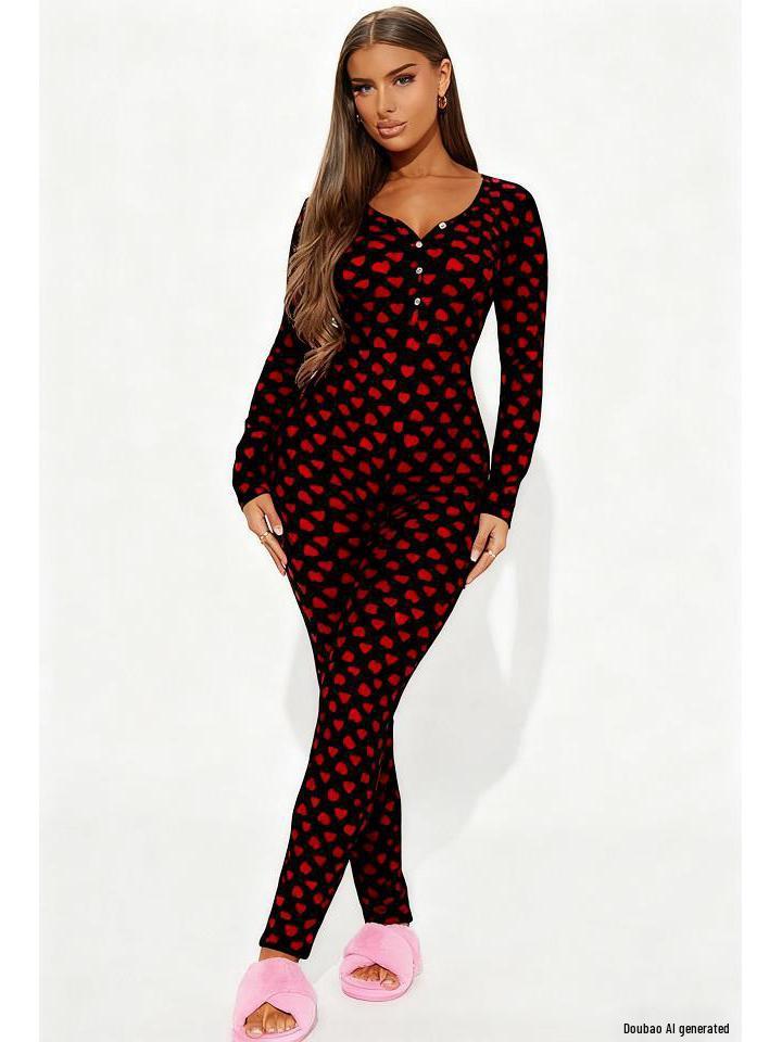 

European Valentine s Day 2025 Back Snap Slimming Bodysuit Pajamas Small чорний