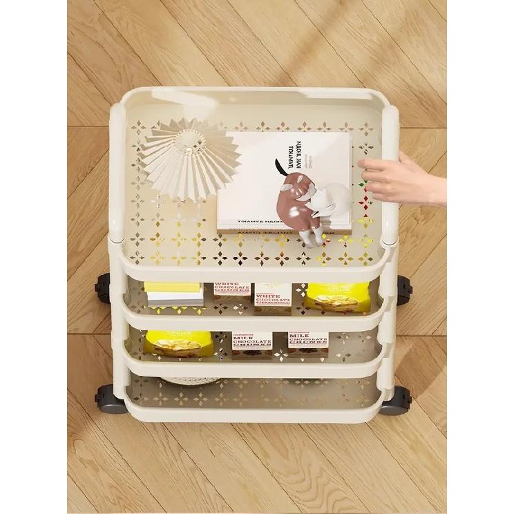 Trolley with Handlebar and Storage Rack, Floor-Standing, Multi-Layer Storage for Kitchen, Bathroom, Snacks, and Toiletries