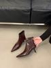 Autumn and winter new pointed thin heel short fashion boots temperament versatile and thin zipper European and American style thin boots