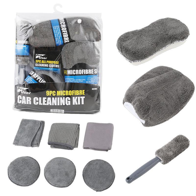 9 Stuks Auto Wassen Schoonmaak Kits Microvezel Handdoeken Blush Spons Wasghandschoen Polijst Verzorging Applicator Pads Auto Wassen Accessoires