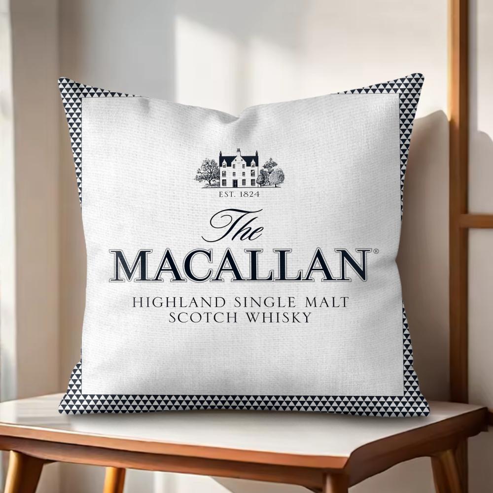 MMacallanNS wWhiskey Logo Kissenbezug Natürlicher Leinen Bio-Stoff Doppelseitiger Druck Sofakissenbezüge Heimdekoration
