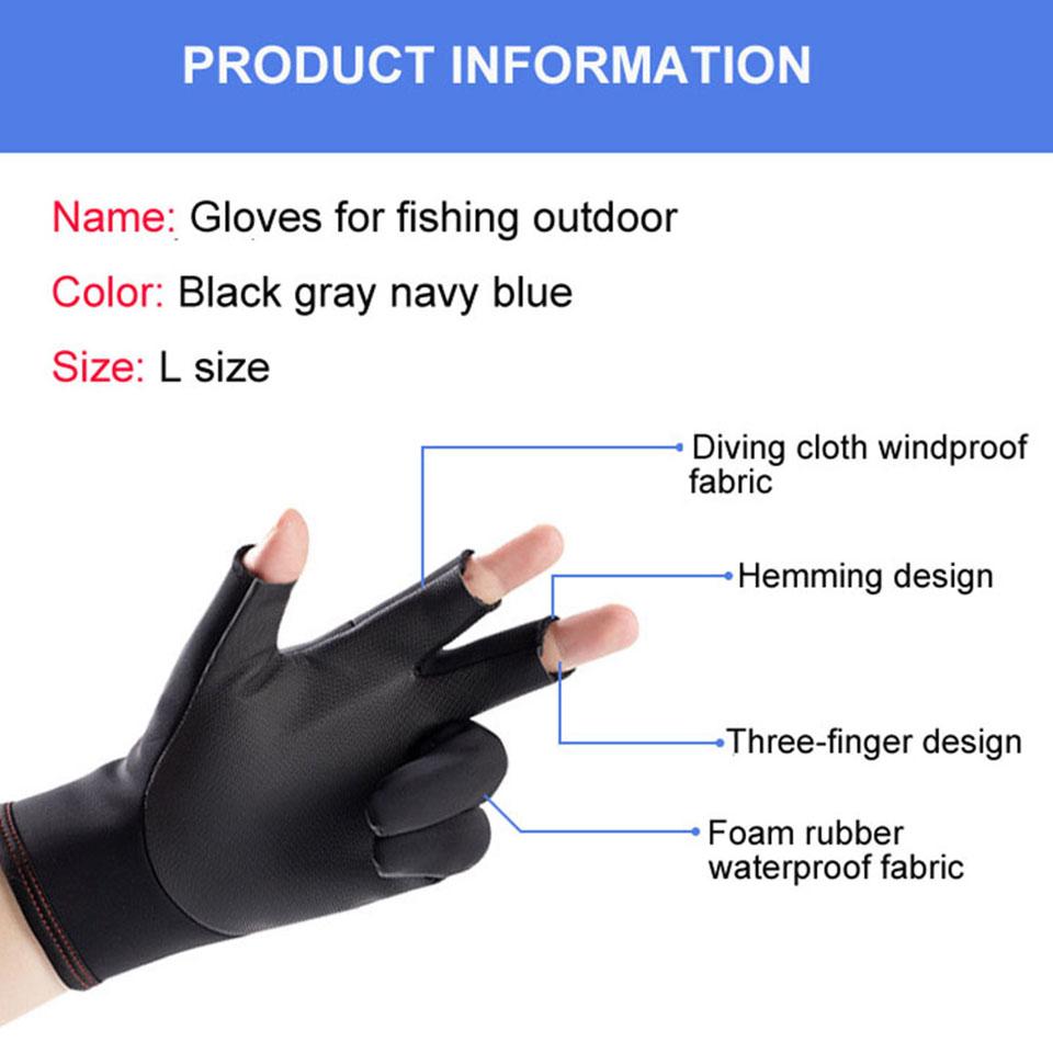 1Pair Winter Fishing Gloves Waterproof Windproof Anti-Slip Fleece Lined Three Fingers Omitted for Outdoor Climbing