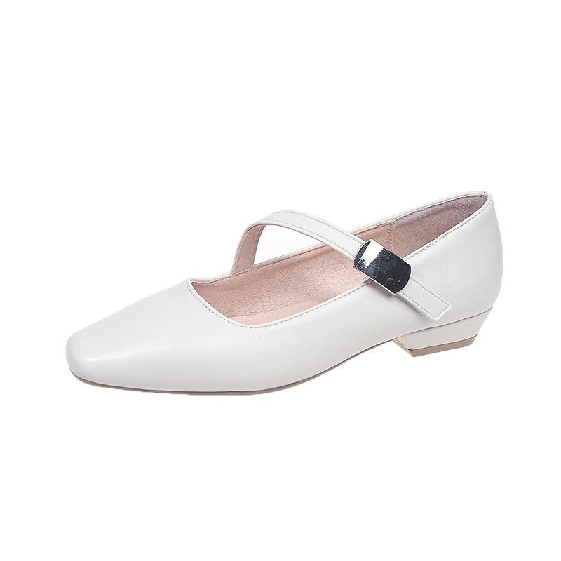 With small leather shoes square head 2025 retro Mary Jane shoes light mouth single shoes summer new temperament women's shoes word French