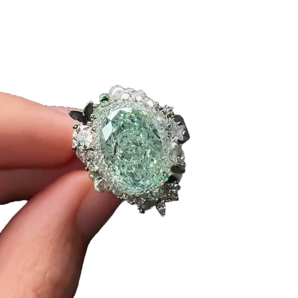 Green Diamond Ring Heavy Industry Full Diamond Light Luxury Niche Exquisite High-end Ring