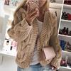 2026 Autumn/Winter Bestseller: Women's Cable Knit Hat Cardigan, European & American Style Chunky Sweater, Solid Color
