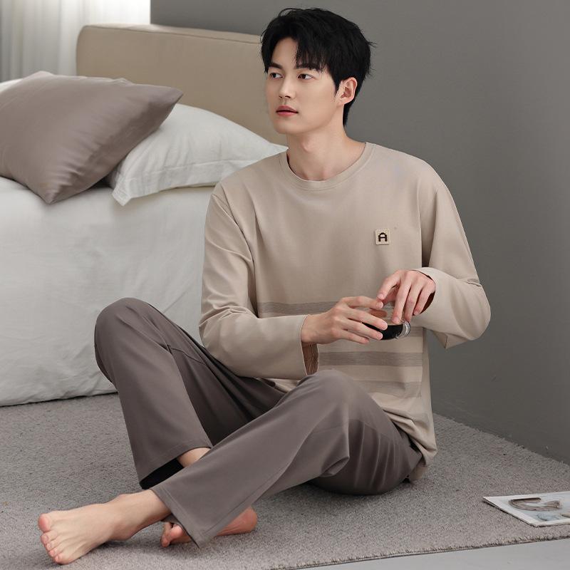 Pajamas Men's Spring and Autumn Cotton Long Sleeve Teen Men's Autumn Thin Casual Can Wear Autumn and Winter Loungewear
