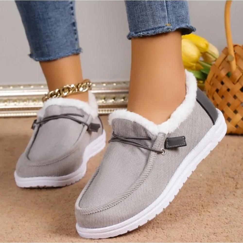 Fashion New Womens Winter Ankle Boots Slip on Suede Snow Boots Plush Natural Fur Warm Cotton Shoes Outdoor Casual Ladies Flat Shoes