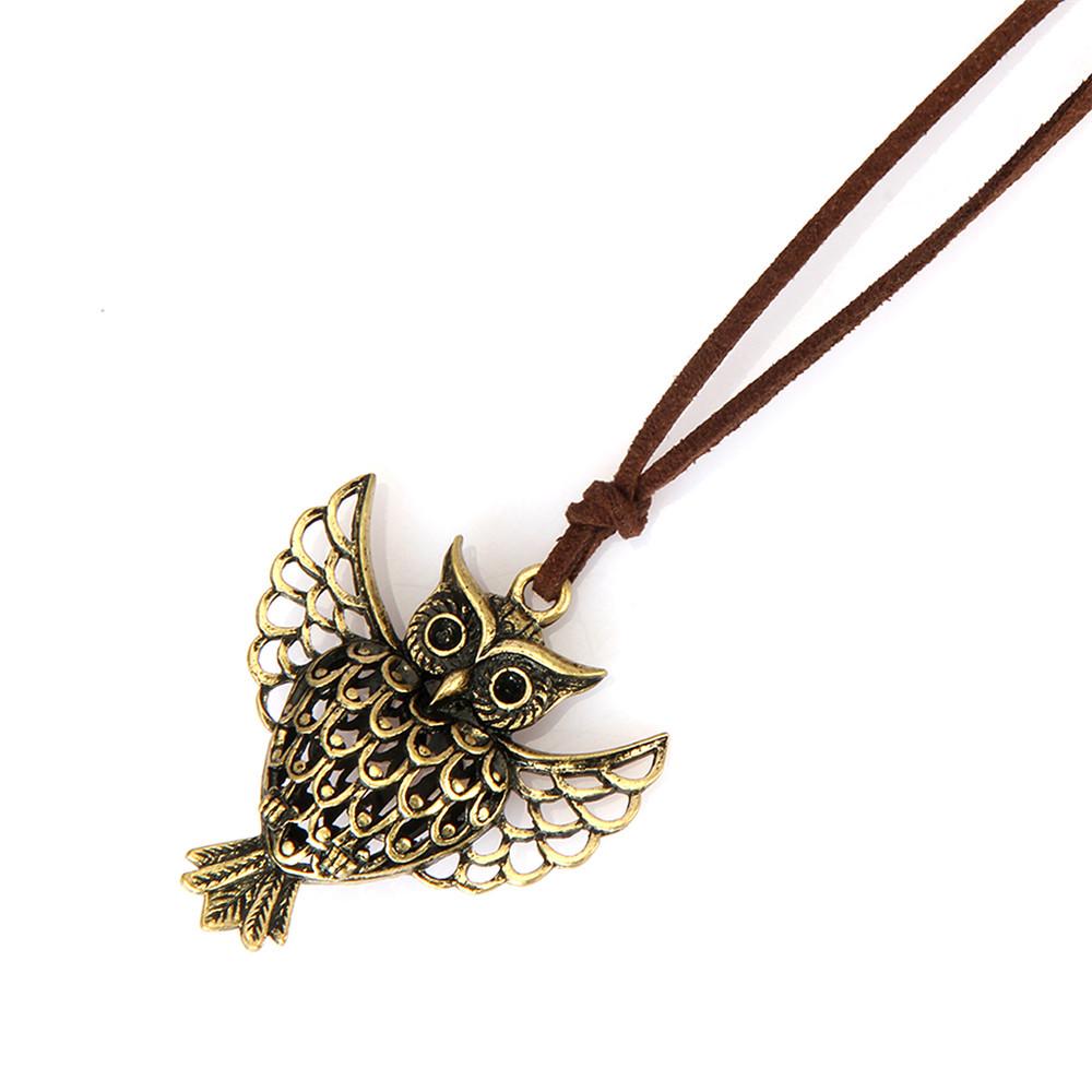 Collier Cordelette en Cuir Hibou Creux Rétro pour Femmes - Design Européen & Américain