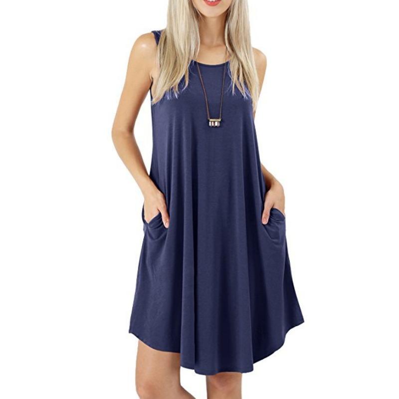 Summer Sleeveless Pocket Casual Vest T-shirt Large Swing Casual Dresses