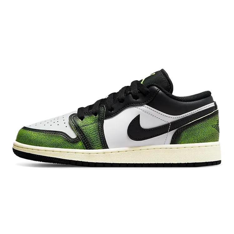 Air Jordan 1 Low SE Grade School 'Wear-Away - Electric Green' (Unisex) Black / Electric Green / White / Sail Kids' Basketball Shoes DO8244 003