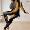 Women Plus Size Half Zip Long Sleeve Printed Gradient Longline Top And Fitted Pants Two Piece Set