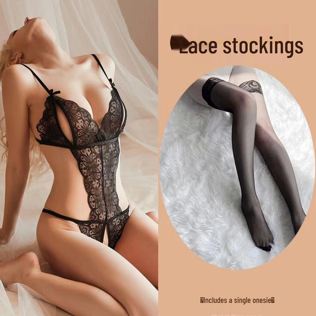 Verführerischer Spitzen-Ausschnitt-Body mit offenem Schritt für Frauenspiel