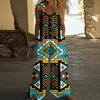 Women's Fashion Casual Button-down Sleeved Jumpsuit Retro Color Block Stitching Printed Cotton Pocket Jumpsuit