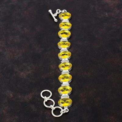 Pulseira de Citrino Facetado Pulseira de Pedras Preciosas Naturais Pulseira de Prata Esterlina 925 Pulseira de Corrente Ajustável Joia Feita à Mão Presente para Casamento