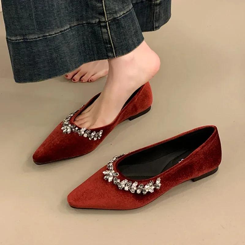 Elegant Women Crystal Flats Loafers Shoes Fashion Pointed Toe Shallow Sandals 2025 Summer New Luxury Dress Woman Shoes for Women