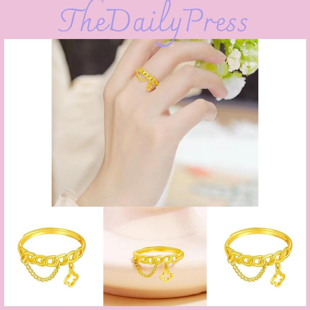 Leaf Four Chic Clover Ring For Women Adjustable Copper Plated Fashion Accessory