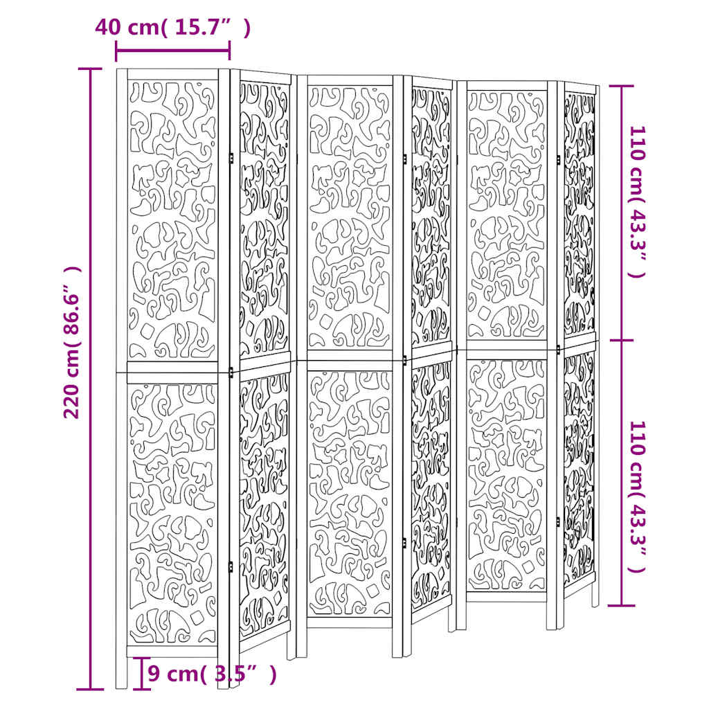 6 Piece Room Divider White Solid Paulownia Wood