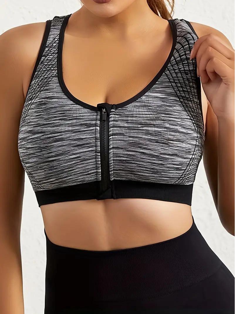 

Women s Quick-Dry Zip-Up Shockproof Sports Bra for Running & Yoga Large чорний колір сірий