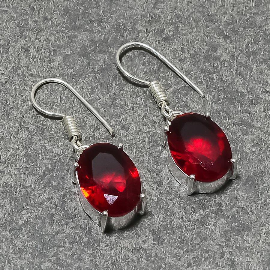 Mozambique Garnet Oval Shape Gemstone Solitaire Earring Handmade Jewelry 1.4"