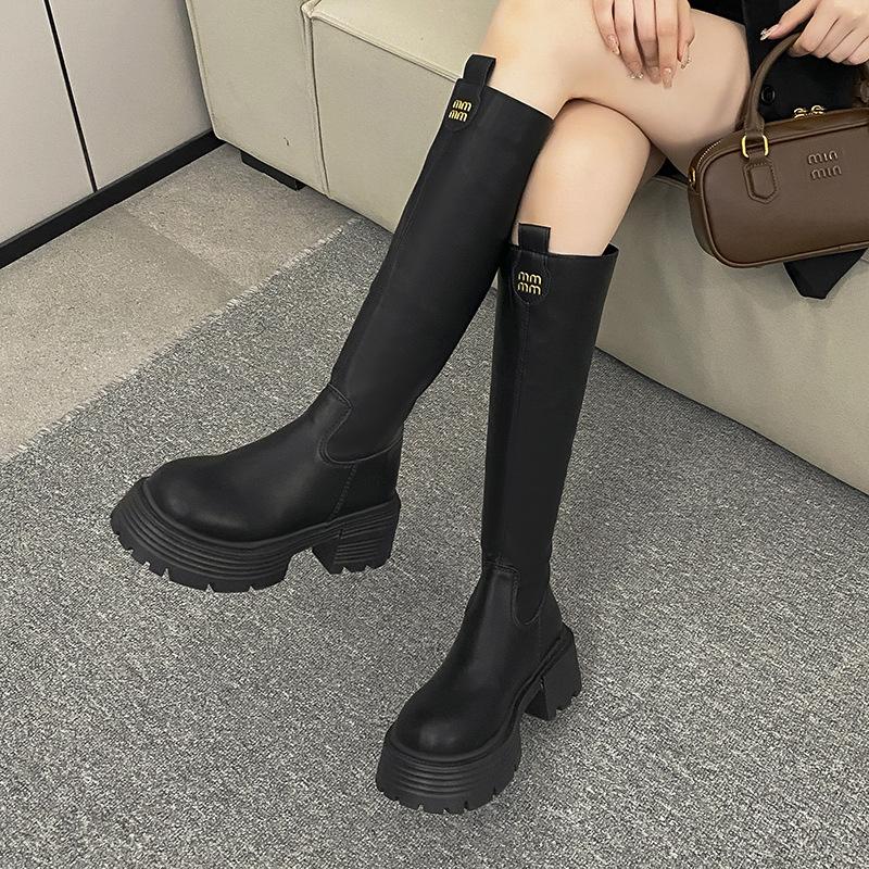 

White boots women s 2025 new autumn and winter velvet boots thick high-heeled high boots small but knee boots 40