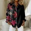 Women's Christmas Printed Button Up Long Sleeved Casual Regular Shirt With Collar Top