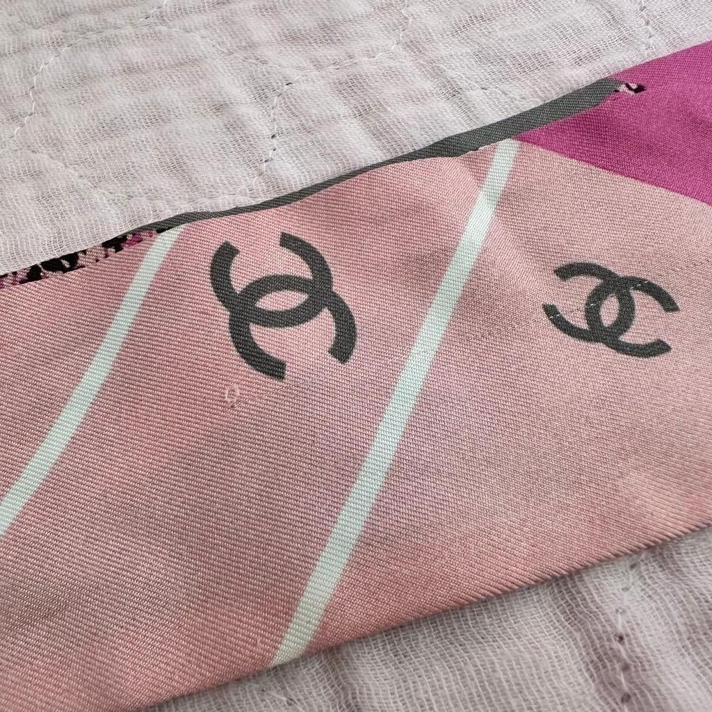 Used CHANEL Pink x Black Hairband Scarf