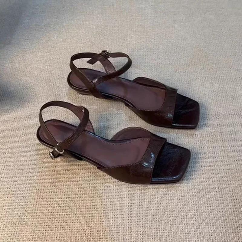 French Retro One-word Buckle Sandals Women's Summer 2025 New Versatile Low-heeled Beautiful Roman Shoes