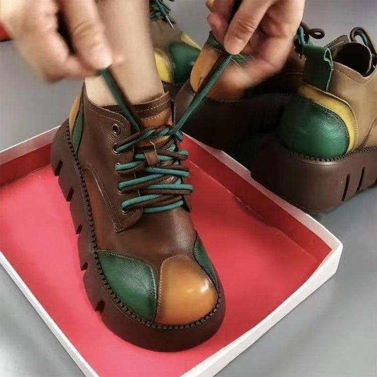 Thick-soled Martin Boots Autumn and Winter New Retro Color Lace-up Short Muffin-bottom Boots