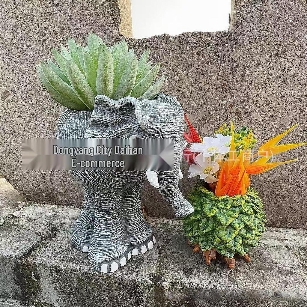 Bedårande sittande stor mage blomkruka skulptur för trädgård eller gräsmatta