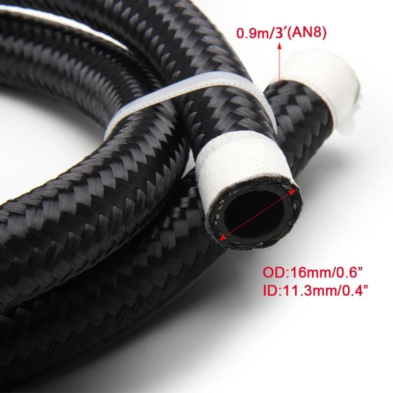 AN4 AN6 AN8 AN10 AN12 Fuel Line Hose,Nylon Braided Fuel Line Hose with Stainless Steel Mesh Reinforce Black