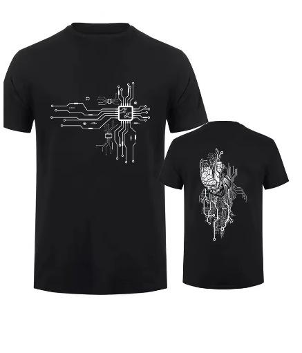 New Men's T-Shirt O-Neck Men's T-Shirt, Men's T-Shirt CPU Processor Circuit Diagram Printing Man Top T-Shirt T